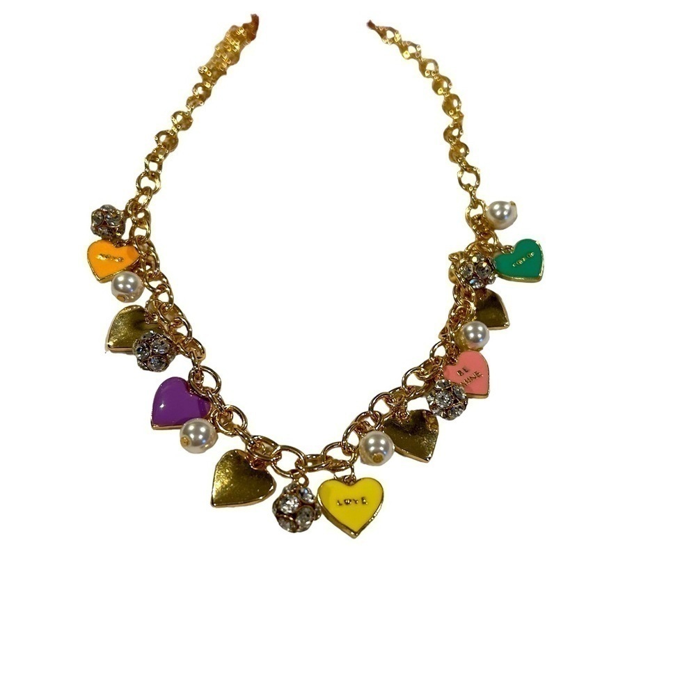 Hearts and Bling and Faux Pearl Necklace  ❤️❤️❤️